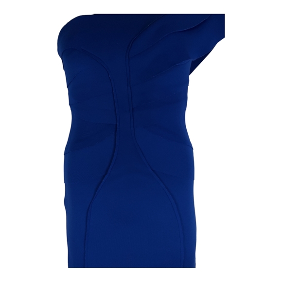 TS Three Seasons Sz 4 Dress One Shoulder Back Zipper Layered Raw Edges Blue NWOT - Picture 6 of 12